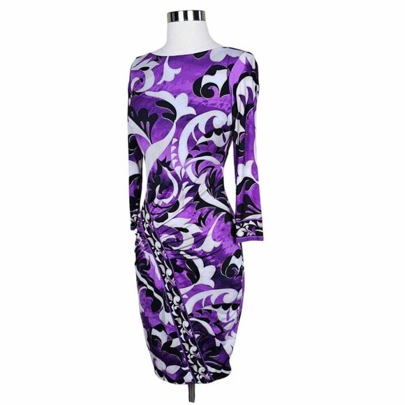 Cache Purple Abstract Print Stretch Sheath Dress Size XS - Picture 3 of 8